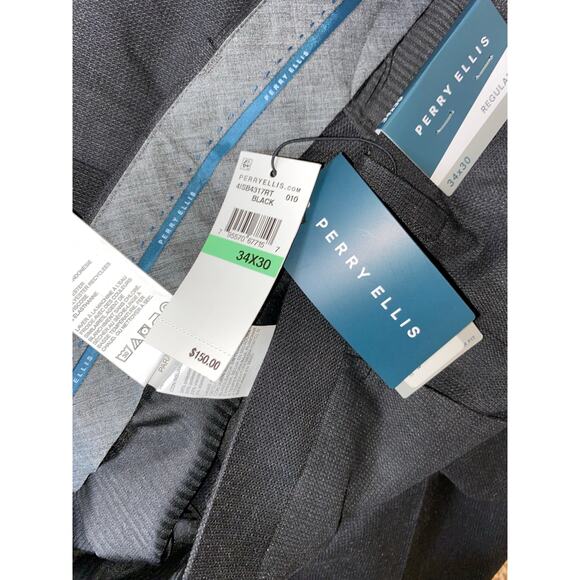 NWT $150 Men’s Perry Ellis 34x30 Regular Fit Black Dress Pants without Pockets - Picture 5 of 10